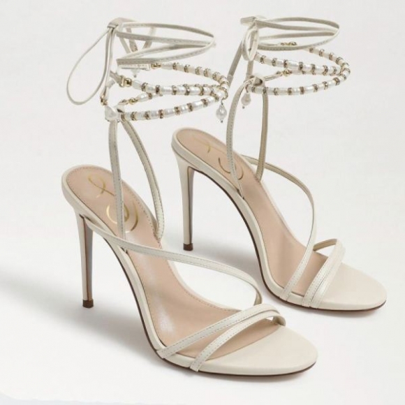 Sam Edelman | Men's Scarlette Beaded Ankle Strap Stiletto-Ivory Leather