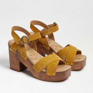 Sam Edelman | Men's Josefine Platform Heeled Sandal-Mustard Yellow Suede