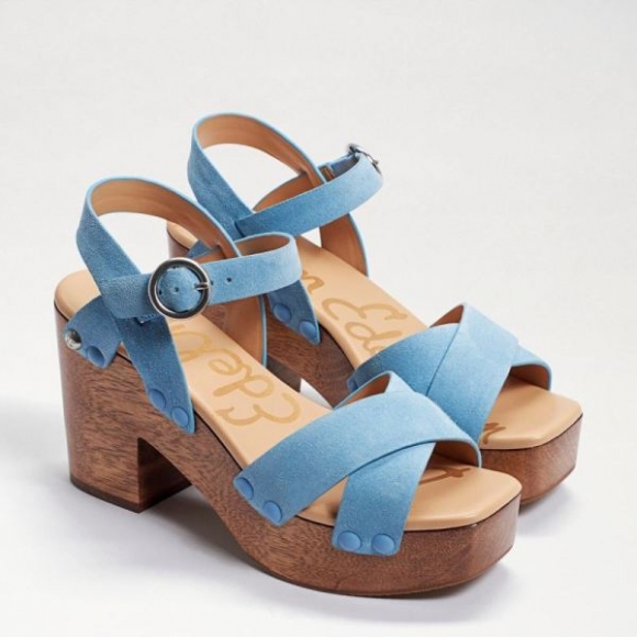 Sam Edelman | Men's Josefine Platform Heeled Sandal-Sky Blue Suede