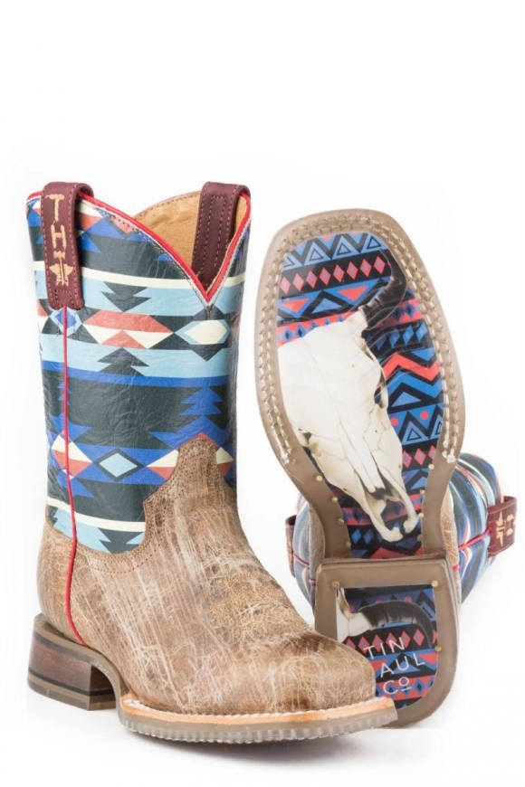 TIN HAUL | LITTLE GIRLS AWESOME AZTEC WITH BULL SKULL SOLE-BROWN | CANADA OUTLET