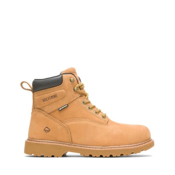 WOLVERINE | MEN'S FLOORHAND WATERPROOF STEEL-TOE 6" WORK BOOT-Wheat