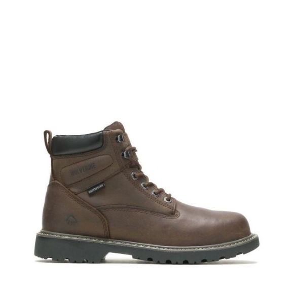 WOLVERINE | MEN'S FLOORHAND WATERPROOF STEEL-TOE 6" WORK BOOT-Dark Brown